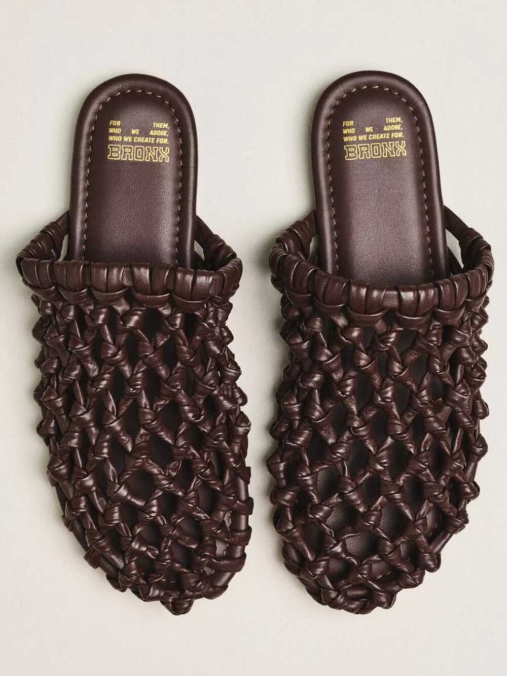 Bronx Women's Leather Woven Mule Flats Ann-aya Coffee Brown Size 37